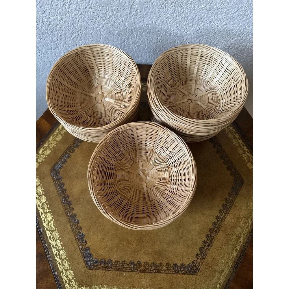 Vtg Set Of 22 Wicker Woven Basket Bowls‎ Boho Decor Serving Bowl - 6”